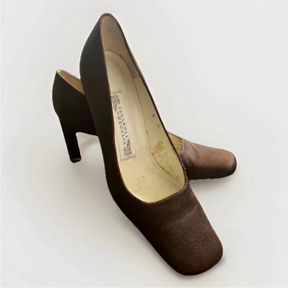 Fenaroli for Regalia Sable Brown Silk Formal Pumps - Size 8